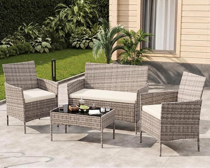 GarveeLife 4-Piece Patio Furniture Set, Rattan Outdoor Furniture - Image 7