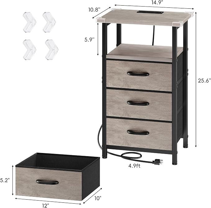 Vagusicc Night Stand with Charging Station, LED Nightstand - Image 3