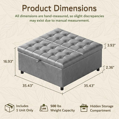 LINLUX Extra Large Leather Storage Ottoman, 35.5 Inch Large Square Lift Top - Image 2