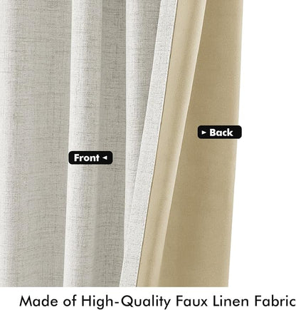 MIULEE 100% Blackout Linen Curtains 42 x 72 Inch Light Beige 2 Panels | Thermal - Image 6