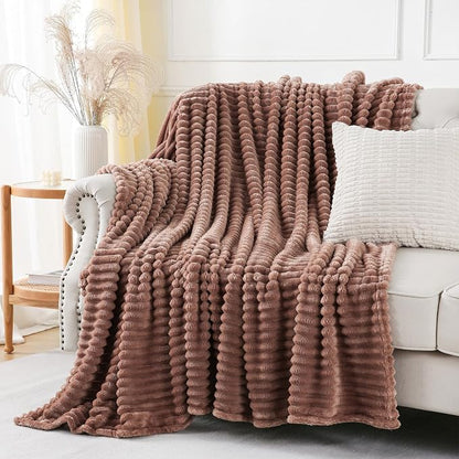 Chocolate Throw Blanket for Couch Sofa 60x80 inches Striped Design | Fleece - Image 3