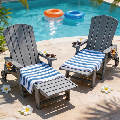 Outdoor Lounge Chair, HDPE 4-Position Adjustable Chaise Lounge Outdoor - Image 2