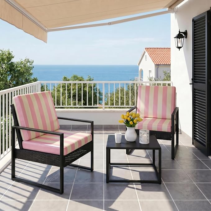 CALBODE 14 Pcs Stretch Outdoor Seat Cushion Covers, Washable Striped Chair Seat - Image 7