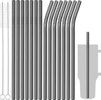 Tomorotec 40oz Straws, 14PCS Stainless Steel Replacement Straws for Stanley 40oz Adventure Quencher Travel Tumblers with Cleaning Brushes 2PCS, Food-Grade, Dishwasher Safe for Smoothies (Black)