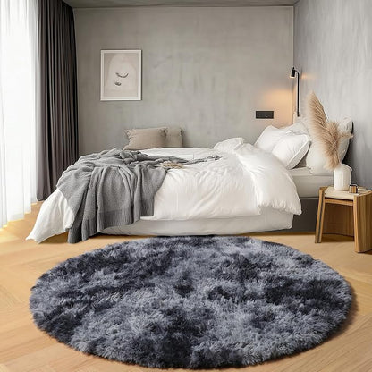 Tie-Dyed Dark Grey Round Area Rugs 5ft, Ultra Soft Bedroom Circle Rug - Image 3