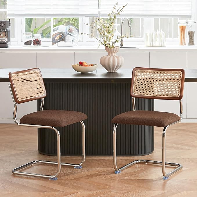 GrandNoor Rattan Dining Chairs Set, Wooden Mid Century Modern Dining Room Chairs - Image 5