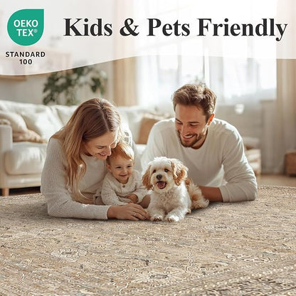 Schweek 6x9 Area Rug Khaki Washable Vintage Distressed Living Room Rugs | Non - Image 8