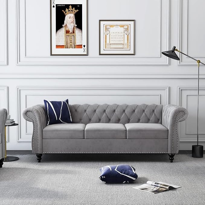 Mid-Century 3 Seater Sofa, Velvet Couch - Image 3