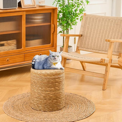 Wimarsbon Round Pouf Ottomans, Handwoven Natural Water Hyacinth Seagrass Pouffe - Image 2