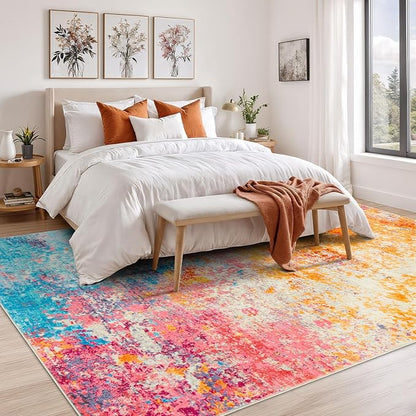 Rugflix 4x6 Area Rugs for Living Room, Washable Colorful Rainbow Large Rug | - Image 2