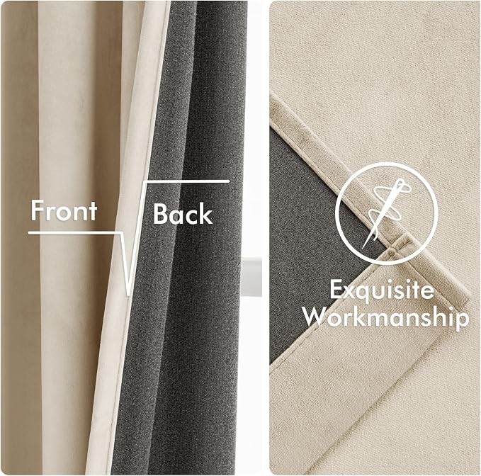 MIULEE Velvet Curtains 50W x 90L 2 Panels Beige Blackout Curtains | Luxury - Image 6