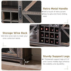 OKD Farmhouse Coffee Bar Cabinet with LED Lights, 55" Wine Bar w/Sliding Barn Door & Wine and Glass Rack, Kitchen Buffet Cabinet w/Storage Shelves for Dining Room,Dark Rustic Oak
