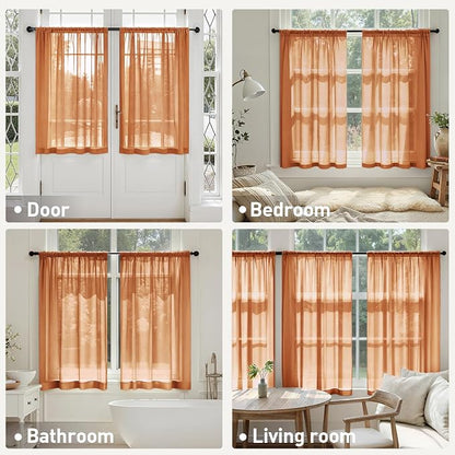 MIULEE Fall Orange Sheer Curtains 63 Inches Long 4 Panels 42 x 63 Inches | - Image 6