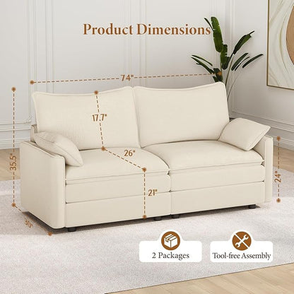 Vesgantti 74" Loveseat Sofa for Living Room, Comfy Cloud Couch Deep Seat - Image 2