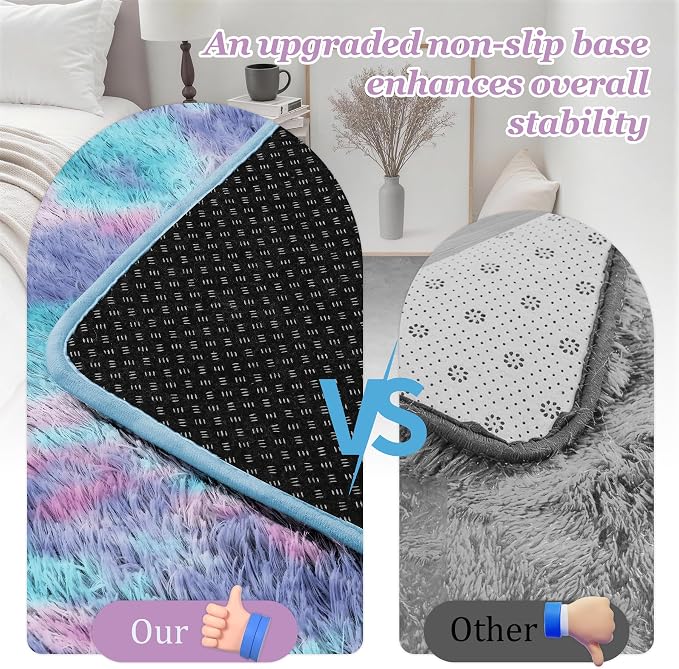 Area Rug Living Room Bedroom: 6x9 Fluffy Plush Shag Carpet Rainbow | - Image 6