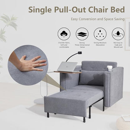 LEVNARY 3-in-1 Convertible Sleeper Chair Pull Out Bed, Single Sofa Chair Sleeper - Image 4