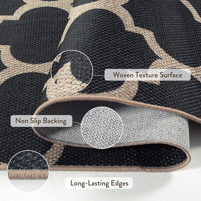 Lahome Moroccan Outdoor Rug 5x7, Easy Jute Black Washable Rugs - Image 3