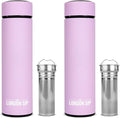 London Sip Multi-Purpose Travel Mug and Tumbler Fruit Infused Flask Hot and Cold Double Wall Stainless Steel Thermos with Extra-Long Infuser, Gentle Lilac, Pack of 2