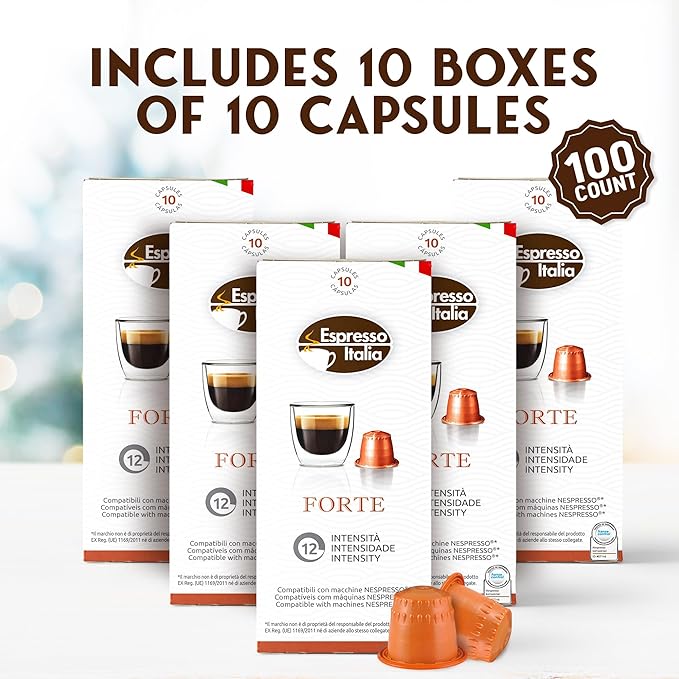 ESPRESSO ITALIA - 100 FORTE Intensity 12. Coffee capsules compatible with Nespresso Original Line Machines, Italian Coffee Pods for Ristretto and Expresso