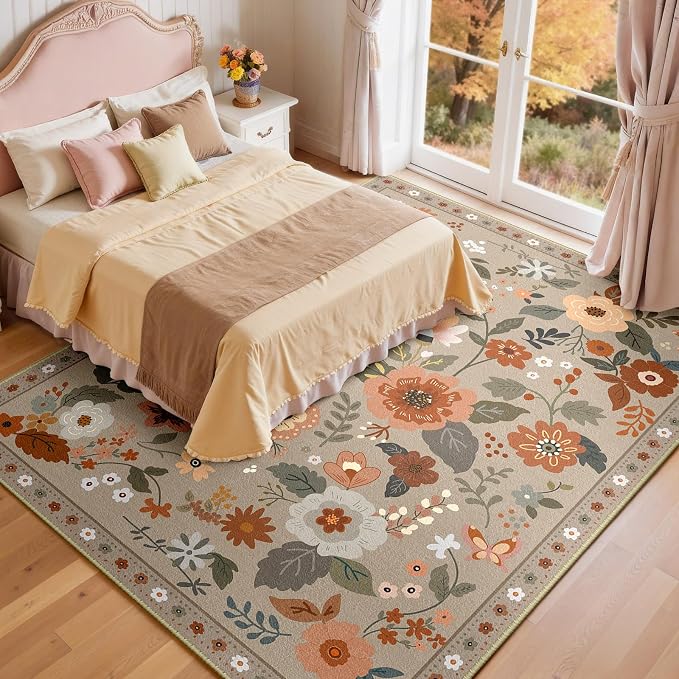 RELEANY Floral Washable 8x10 Area Rugs Brown/Brick | Flower Carpet Print Boho - Image 8
