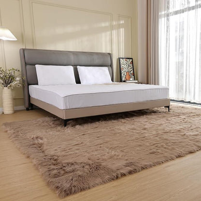 ORINOVA Fluffy Beige 8X10 Area Rug Faux Sheepskin Shaggy Fur Rug Washable - Image 2