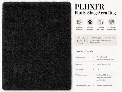 PLHXFR 5x7 Area Rugs Living Room: Fluffy Bedroom Rug Shag Carpet Black | - Image 4