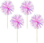 Gyufise 30Pcs Foil Firework Cupcake Toppers Sparkle Tinsel Cake Toppers Tinsel Drink Cake Decoration Cocktail Picks for Birthday Wedding Graduation Party Supplies Laser Rose Red