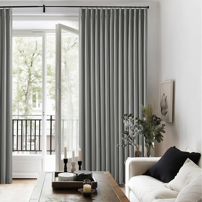 Grey Pleat Linen Blackout 102 Inch Curtains - Image 8