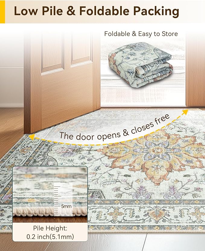 RELEANY Washable Area Rug, Water Repellent, Pet Friendly, Vintage Floral Boho - Image 4