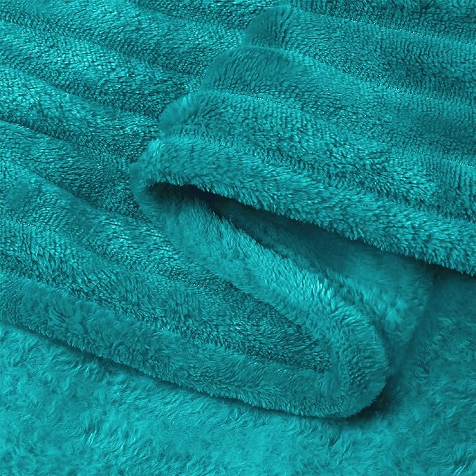 BEDELITE Ribbed Jacquard Ocean Blue Fleece Twin Blanket - Image 6