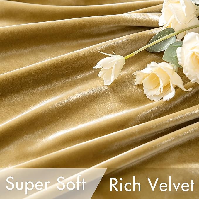 MIULEE Velvet Curtains 52x96 inches 2 Panels Gold Blackout Curtains | Luxury - Image 4