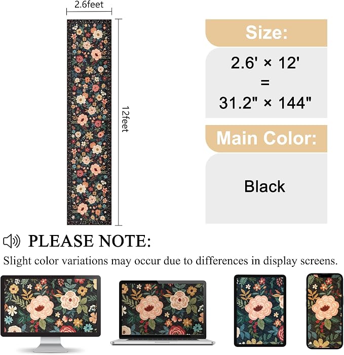 DUKINO 2.6x12 Kitchen Runner Rug, Floral Non Slip Long Washable Rug, Stain - Image 2