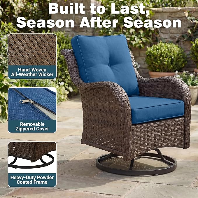 Patio Furniture Set, High Back Rattan Sofa & Swivel Rocker Chairs, Weather - Image 5