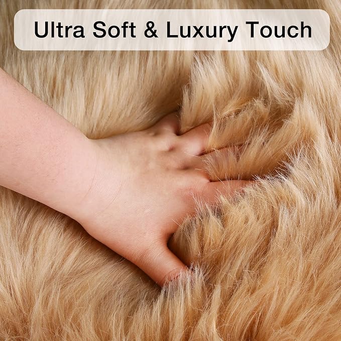 duduta Beige Faux Sheepskin Fur Rug 3x5 ft, Fluffy Carpet Rug | Shag Fuzzy - Image 4