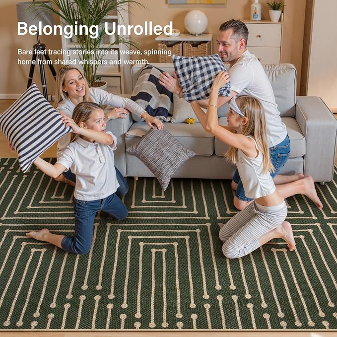 Lahome Maze Line Green Kitchen Runner Rug, 2x8 Outdoor Easy Jute Runner Rug | - Image 4