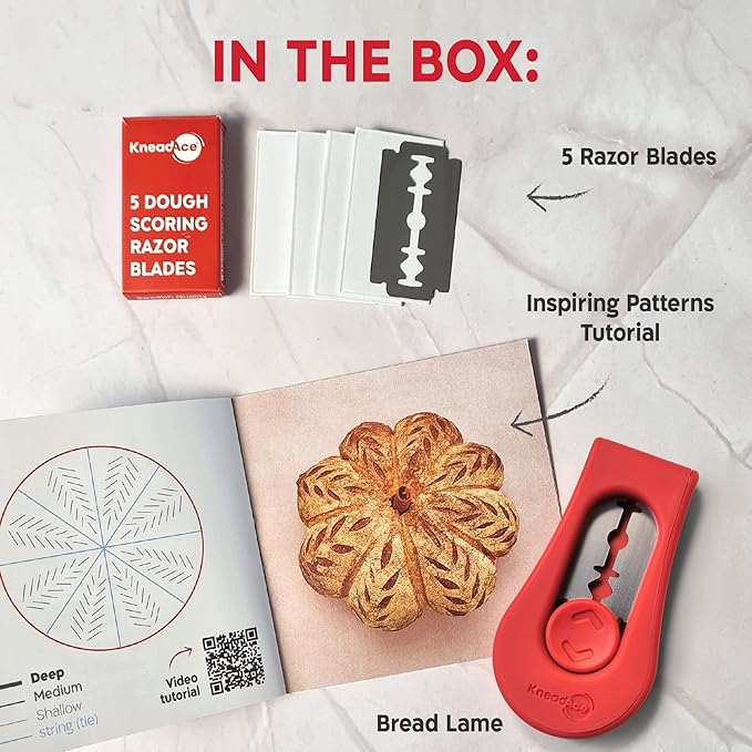 Upgraded Extractable & Magnetic Bread Lame Dough Scoring Tool - Professional Sourdough scoring tool for Sourdough Bread baking & Bread Making Tools - Scoring Patterns booklet & 5 Razor Blades