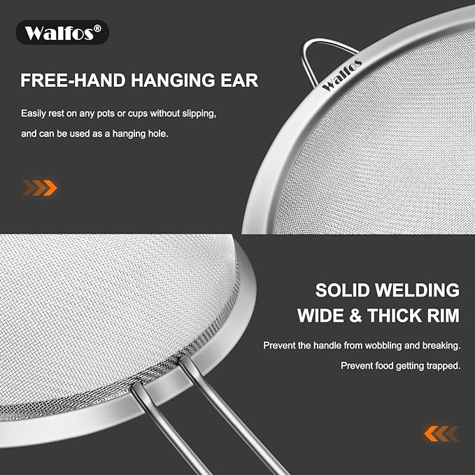 Walfos Small Fine Mesh Strainer for Cocktail & Tea, Mini Stainless Steel Sieve with Handle, 3.3 Inch Metal Strainers for Juicing, Coffee, Drinks, Tea Herbs
