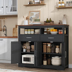 Buffet Sideboard with Storage Farmhouse with 4 Doors, 47'' Large Kitchen Storage Cabinet Wood Coffee Bar Cabinet Buffet Table with Shelves for Kitchen, Dining Room, Entryway