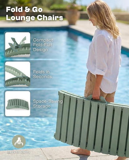 Folding HDPE Pool Lounge Chairs Set of 2, Pre-Assembled Outdoor Chaise Lounge - Image 3