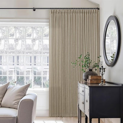 Grey Beige Pinch Pleated Semi Sheer Linen Curtains 92 Inches Long 2 Panel | - Image 7