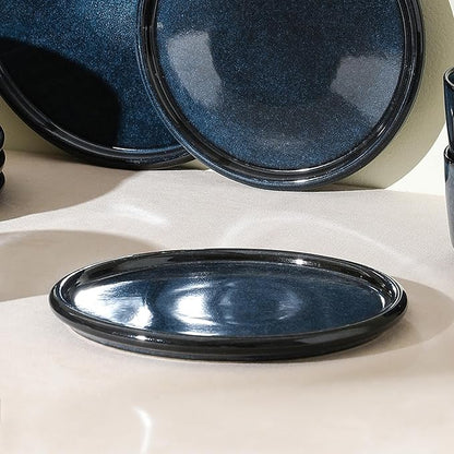 Stone Lain Eden 4-Piece Salad Plate Set Stoneware, Dark Blue