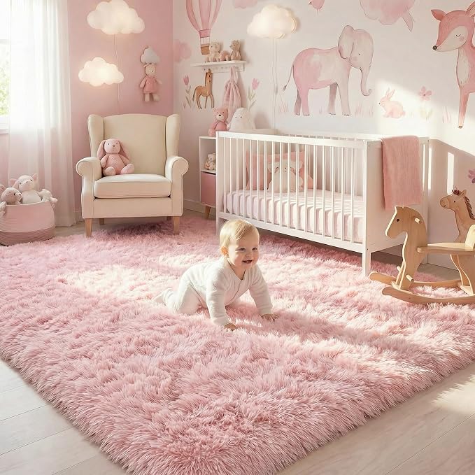 Amdrebio Pink Shag Plush Area Rug 6x9 - Image 7