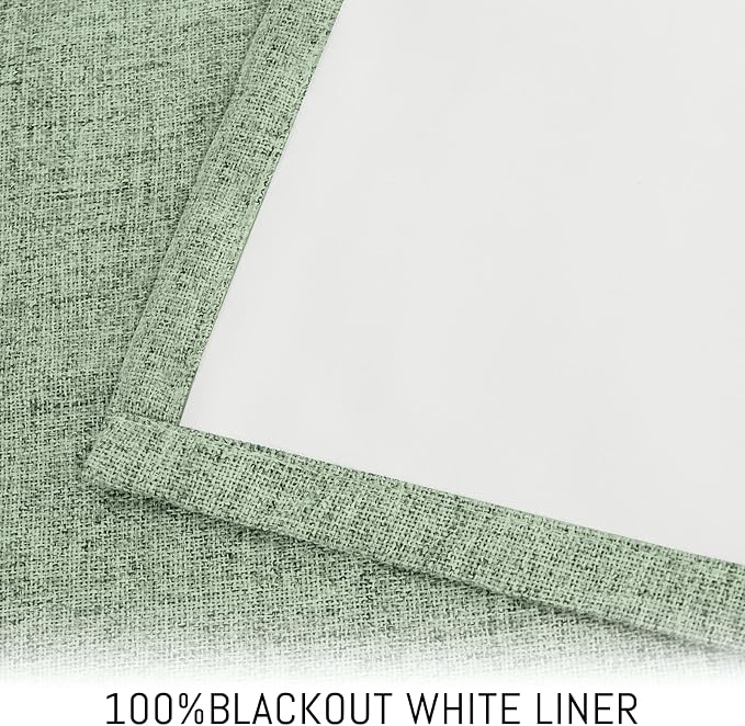 Yakamok 90 Inch Light Sage Green Linen Texture Curtains - Image 3