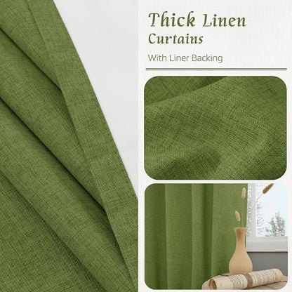 84 Inch Sage Green 100% Blackout Linen Curtains - Image 8