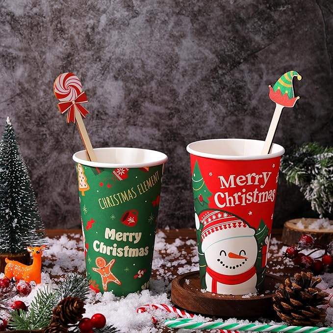 Jinei 120 Pcs Christmas Wooden Coffee Stirrers Wood Cocktail Coffee Stir Sticks Disposable Drink Stirrers for Stirring Hot Chocolate Milkshake Restaurant Home Office(Novel Style)