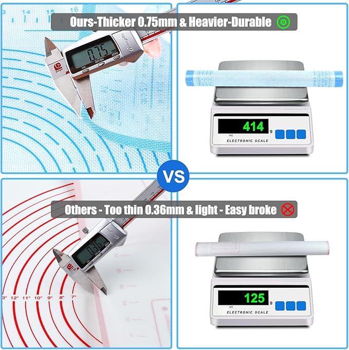 Silicone Pastry Mat 34'' By 26'' Extra Large Baking Mat with Measurements for Dough Rolling, Kneading Board, Kitchen Counter Mats for Dough, Pastry, Fondant, Pie Crust, Cookies, Bread, Pasta, Pizza