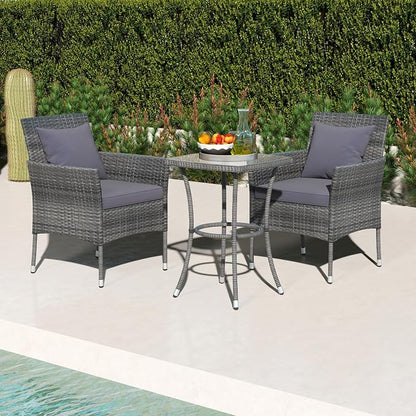 Tangkula 3-Piece Patio Furniture Set, PE Wicker Conversation Bistro Set w/A - Image 2