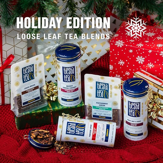 Tiesta Tea - Sexy Hot Christmas, Loose Leaf, Cocoa Chili Black Tea, Premium Blend, High Caffeinated Spicy Black, Make Hot or Iced Tea & Brews Up to 200 Cups, 16oz Resealable Bulk Pouch