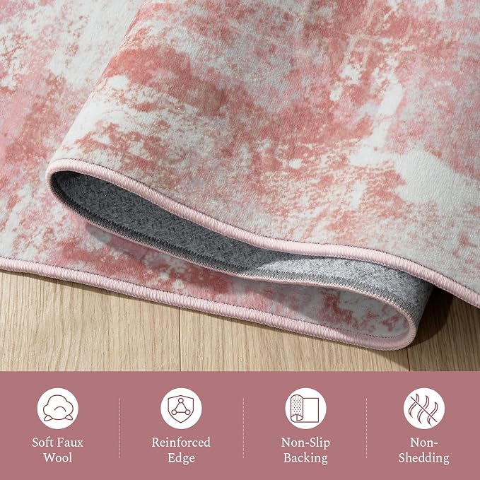 Rugflix 8x10 Area Rugs for Living Room, Washable Pink White Large Rug | Machine - Image 8