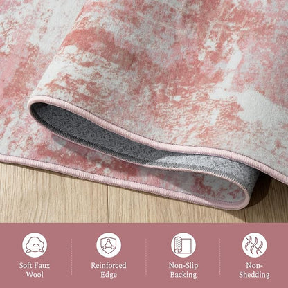 Rugflix 8x10 Area Rugs for Living Room, Washable Pink White Large Rug | Machine - Image 8